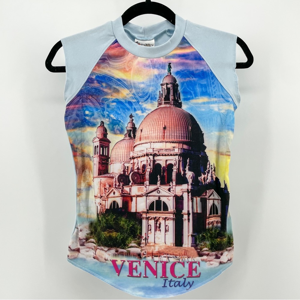 Disney Women’s Blue Venice Italy Bedazzled Baby Tee Y2K S